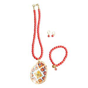 Hand-made Oyster Shell Red Talaveras Necklace set